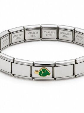 Italian Charm Bracelet with Green Enamel Charm #193